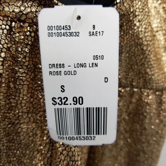 NWT Forever 21 Rose Gold Crackle Look Evening Maxi Dress Size Small - Picture 4 of 12